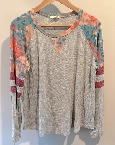 1.4.3. Story by Line Up Medium Pastel Abstract Animal Print Waffle Knit Top - Image 1