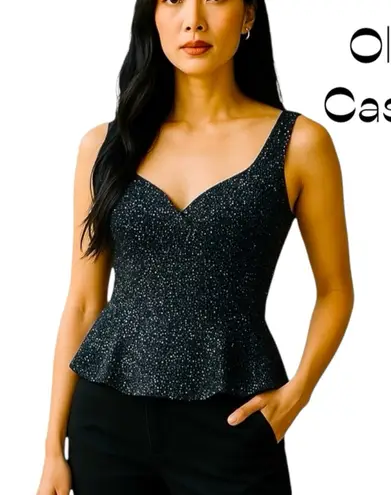 Oleg Cassini Black Tie Navy Beaded Whimsical Formal Evening Top Vintage Size 8