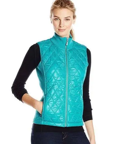 prAna  Vest Dragonfly Diva Full Zip Diamond Quilted Ribbed Sherpa Lined Blue XS