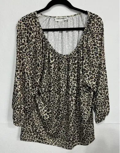 Cathy Daniels Vintage Y2K Leopard Animal Print Scoop Neck Blouse Plus Size 1X