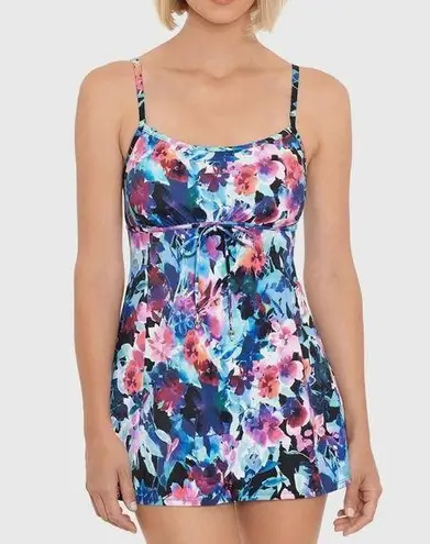 Swim Solutions Empire Waist Tummy Control Swimdress floral Swimsuit Size 8 NWT
