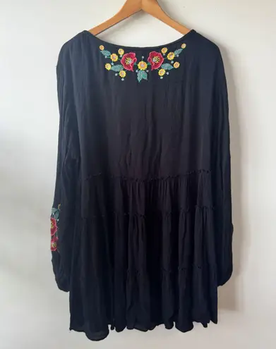 Women Dress Black Embroidery Floral Boho Western Tiered Western Country Concert Size L