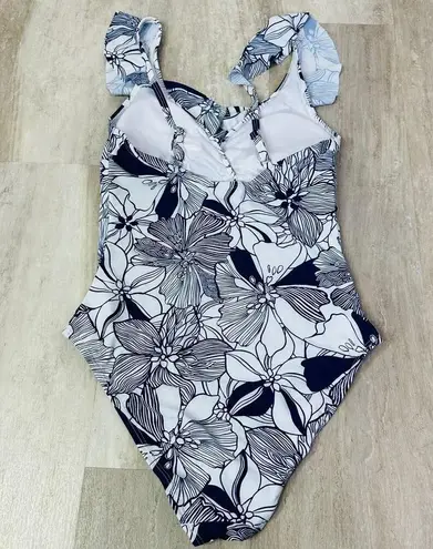 Stella Parker Ruffle Shoulder Tiered Maillot One Piece Swimsuit Blue