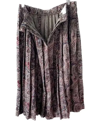 Vintage Paisley Floral Accordion Pleated Wool Blend Midi Skirt size medium M Gray