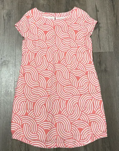 Island Company Capricorn Dress 100% Linen Cotton Coral Pink White Retail $180 Size M