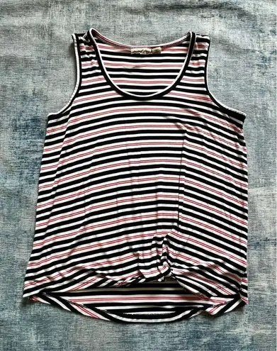 Christian Siriano Red White Very Dark Blue Striped Knot Front Tank Top Size M Red Size M