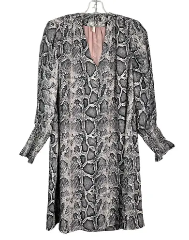 Rebecca Taylor Snakeskin Printed Tie V-Neck Long Ruched Sleeve Dress Size 6