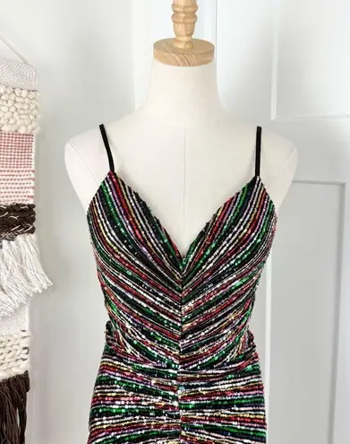 Dress the Population Viviane Rainbow Sequin Ruched Mini Dress Sz S NWT