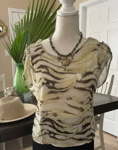 Final Touch 🌴 2/$12 SALE Blue zebra print semi-sheer blouse