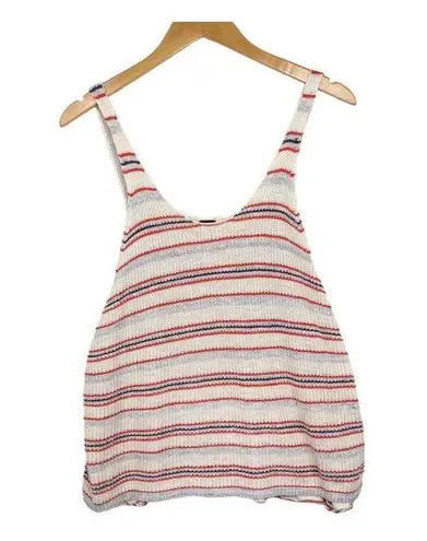 Free People  Orange Gray Stripe Sailor Knit Crochet Tank in Cream Size Small