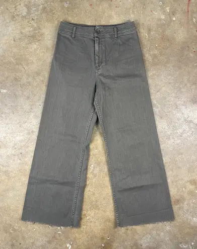 Hudson Gray Women’s Wide Leg High Rise Pants Size Large Cropped Green Raw Hem