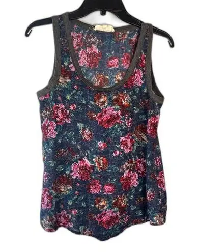 Pink Rose  Navy Floral Scoop Neck Tank‎ Top Women's Size Small