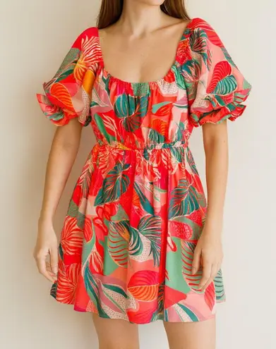 Fantastic Fawn Women's Size Medium Floral Print Puff Sleeve Mini Dress