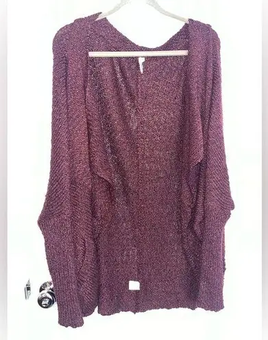 Mittoshop Sz S Asymmetrical Trim Layer Flare Chunky Knit Red Plum Color Cardigan