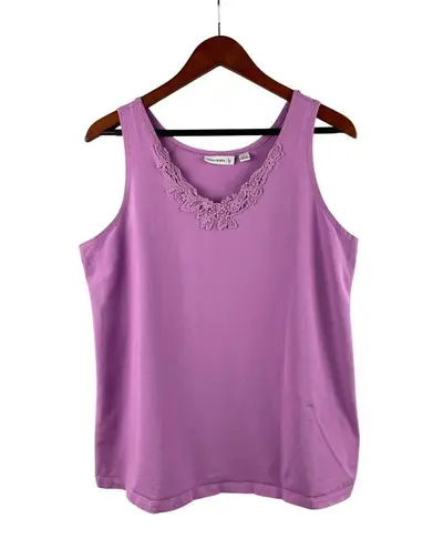 Susan Graver Womens Lavender Tank Top With Lace Trim Size L