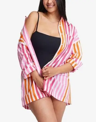 Beach Riot NWOT Alexa Top Striped Button Front 100% Cotton Oversized Coverup