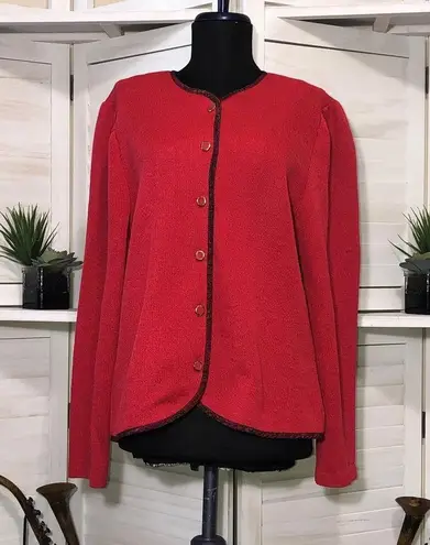 Leslie Fay Vintage 60s 70s Red Knit Buttoned Cardigan Large