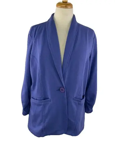 Susan Graver Small Purple Jersey Knit Blazer 1 Button Pockets Stretch