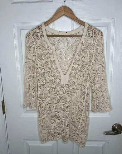 Boho Cream Crochet Lace Top or Swim Swimsuit Cover Up Beach Bohemian Size Medium