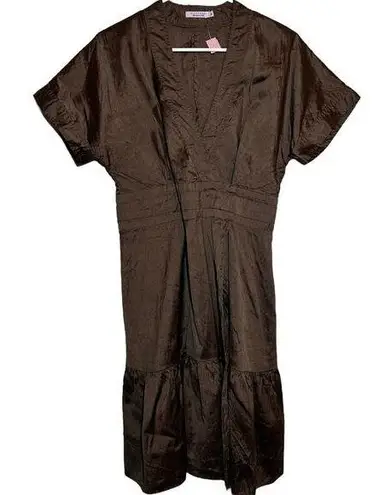 Calypso St. Barth  100% Silk Dress Shift Cover Up Tiered Snap Closure Brown Small