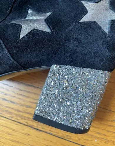 & Other Stories & Other Stories Black Heeled Booties w/ Glitter Block Heels & Silver Stars Sz 8