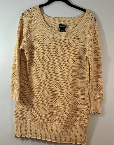 Rafaella Open Knit Crochet Cotton Blend Tan Scalloped Edge Tunic Swim Coverup L