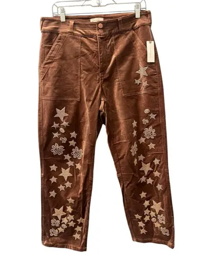 Anthropologie Pilcro NWT Velvet Beaded Wanderer Pants Size 29 Copper Bronze $158 Brown