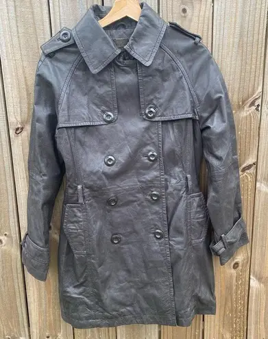 💛 Velez Leather Dark Trench Coat Columbian Designer Brown Size M