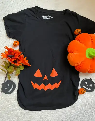 Women’s cute maternity pumpkin face tee Black Size M