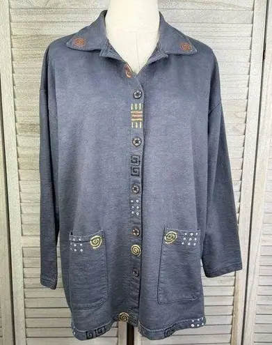 BABYTOES CLOTHING Gray Boho 100% Cotton Handpainted Button Front Cardigan