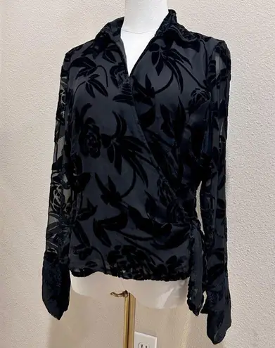 Anne Carson Vintage Black Chiffon Wrap Around Blouse in Size Small