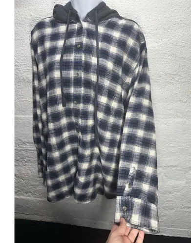 American Eagle Flannel Button Up Shirt Women's XL Hooded Plaid Blue! Blue