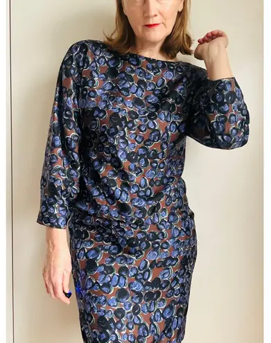 Piazza Sempione Designer Silk Shift Dress Puple Black Size Knee Length Cocktail