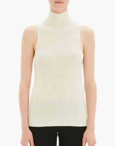 Theory  Plaited Sleeveless Knit Turtleneck Sweater Cream Size XL - Image 1