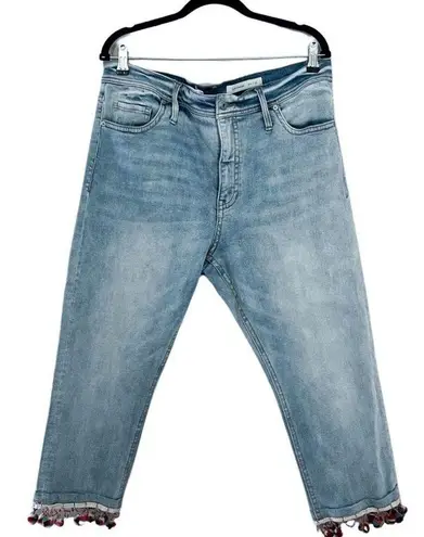 Pilcro and the Letterpress ANTHROPOLOGIE PILCRO Slim Straight Pom Pom Boho Denim Pants Sz 33