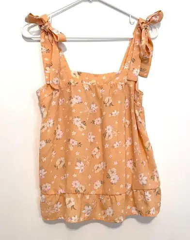 Hippie Rose NEW NWT  Square Neck Sleeveless Floral Printed Tank Top Peach Orange