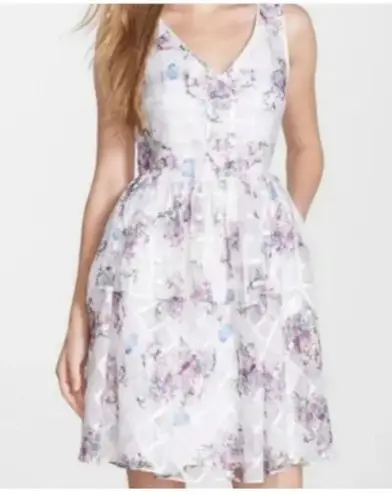 Maeve Anthropologie by: Peony Floral Organza Garden Dress in White Size: 2 (XS)