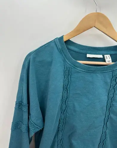 Denim & Co Canyon Retreat Blue French Terry Pullover Seaming Detail Women Small