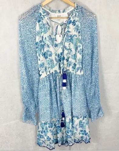 Blue Floral Hemant & Nandita Long Sleeve Mini Dress Size S