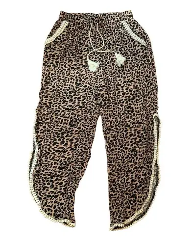 Grace & Emma Women's Leopard Print Baggy Pants Pull On Stretch Waist Size Small Black
