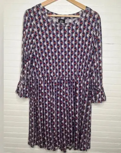 Bobeau Women's Geometric Print 3/4 Sleeve Babydoll Dress Size L
