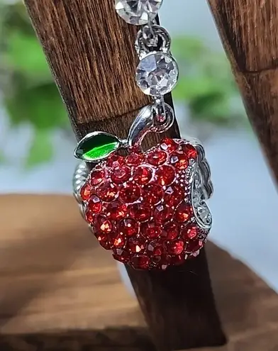 Unique Statement Red Apple Bracelet with Attached Ring