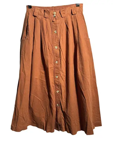 Vintage Gitano Orange Linen Blend Button Down Midi Skirt Sz 10 Boho VTG 80s 90s Brown