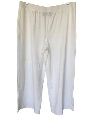 Denim & Co BEACH NWOT Wide Leg Slit Hem Pants White Size Large Petite Pull On
