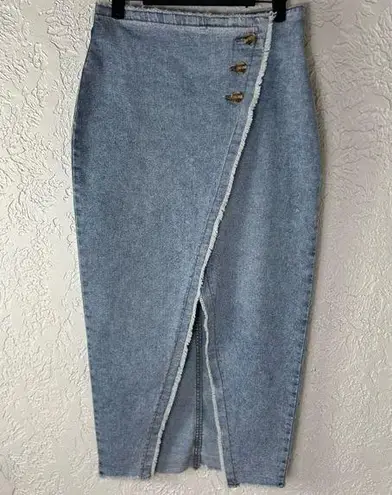 Sincerely Jules | Asymmetrical Denim Button Front Slit Midi Skirt Size 3/26