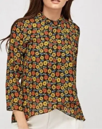 Brave Soul London Sunflower Floral High Neck Faux Wrap Blouse Fall Season M