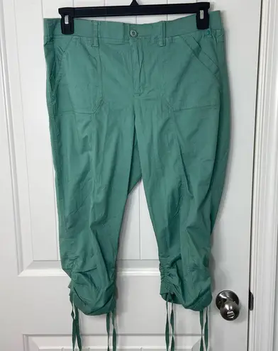 Gloria Vanderbilt women’s green soft waistband tie cinched hem capri pants 10