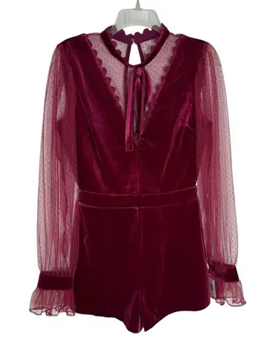 Endless Rose NWT Velvet and Lace Romper Wine Size S