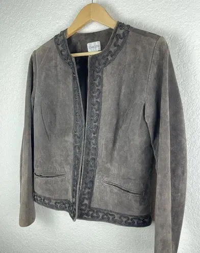 Chico's  Suede Leather Jacket Womens Size 1 US Size 8 Meduim Brown Piping