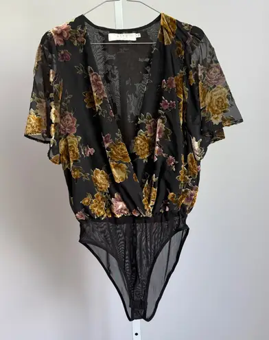 ASTR The Label Floral Velvet Burnout Bodysuit Witchy Goth Size M Black Size M
